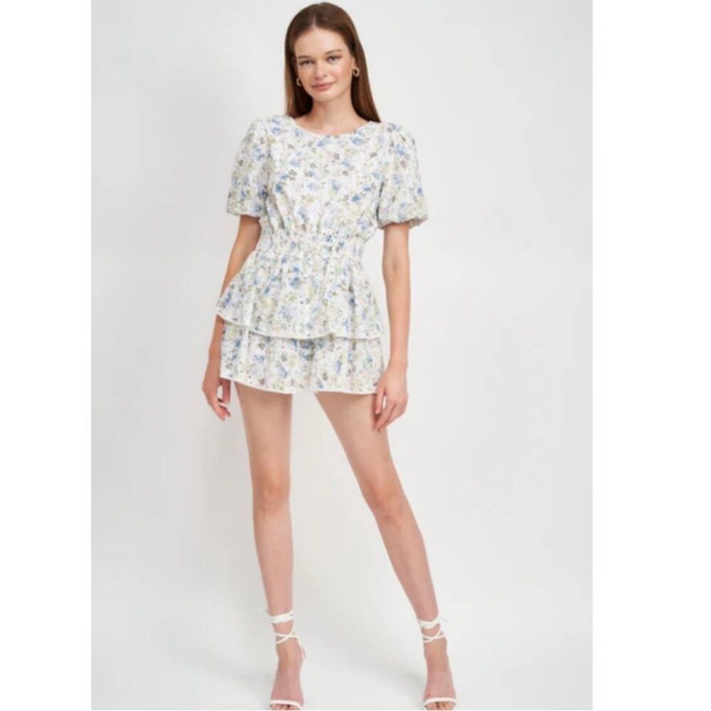 NWT En Saison Eliza Eyelet Lace Romper in Olive Multi Size L